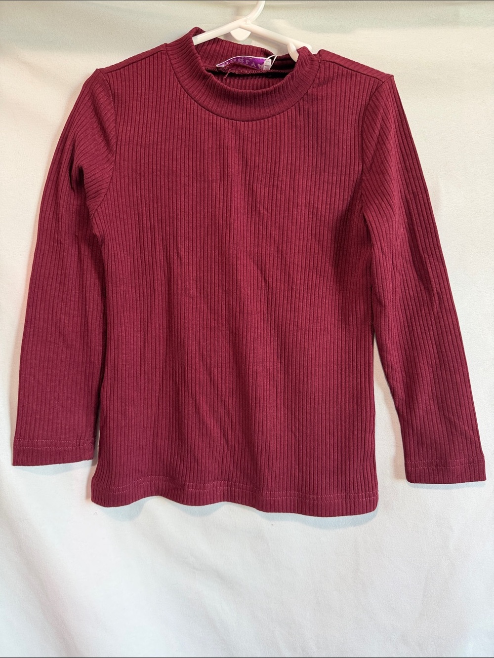 Girls' Ribbed Long-Sleeve Mock Neck Top - Burgundy